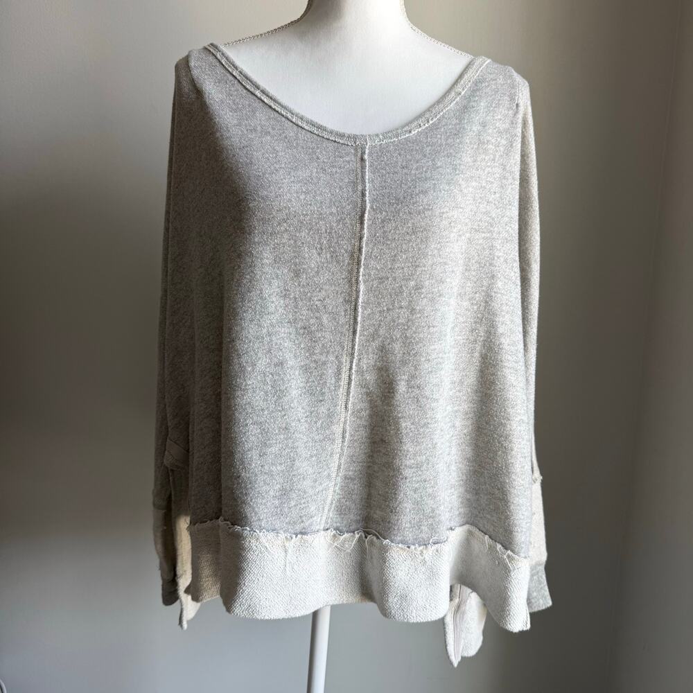 Free People Light Gray Slouchy Oversized Boho Open Shoulder Sweater Size S
